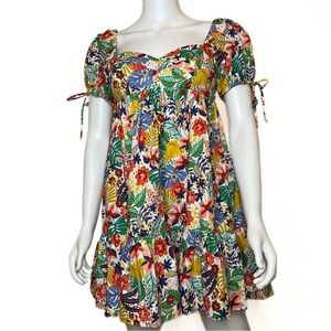 Olivaceous Tropical Ditsy Floral Babydoll Mini Dress Womens SZ Skater Resort